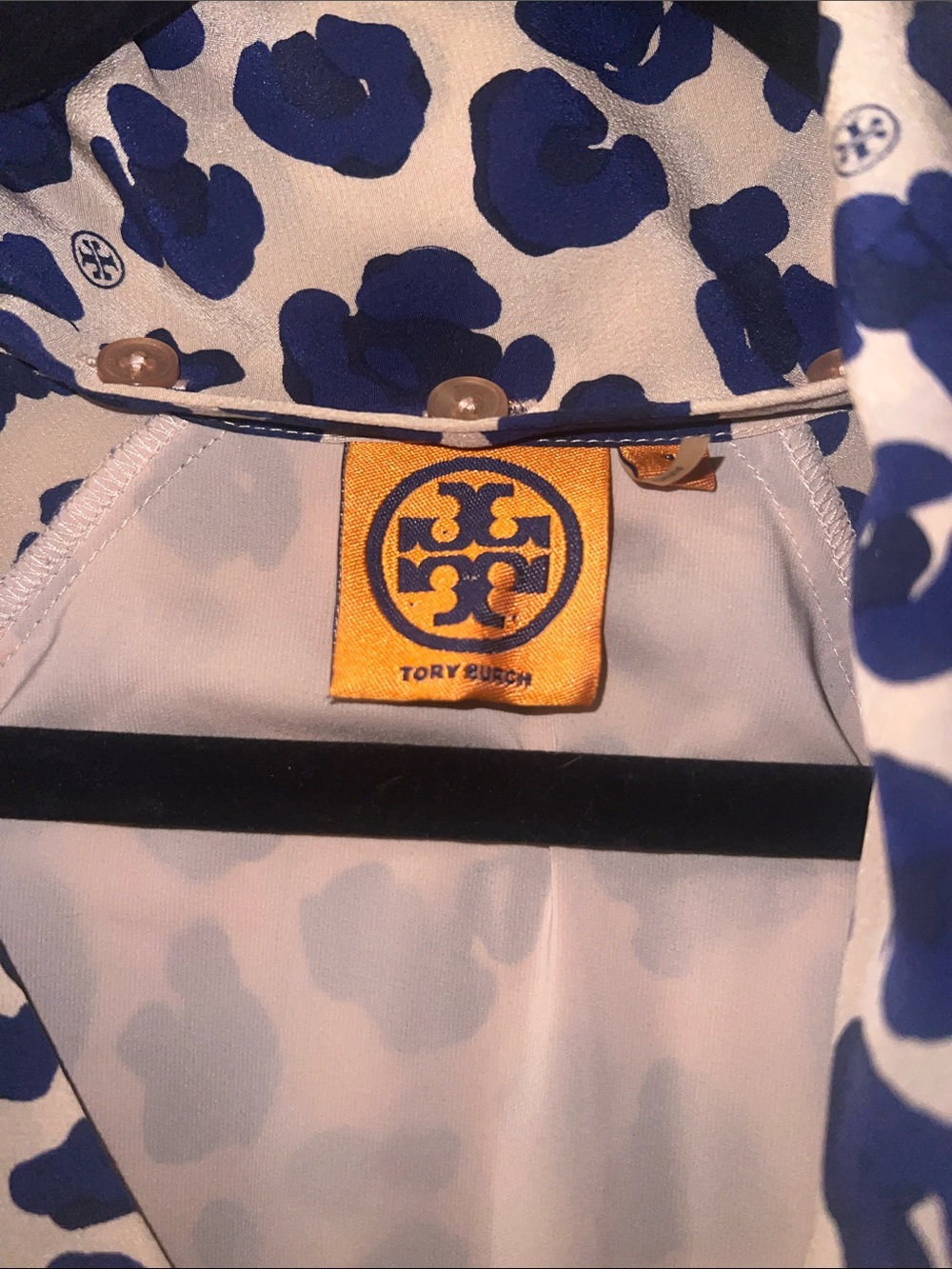 Tory Burch Beige and Navy Blue Leopard-Print Long Sleeve Dress - Picture 2 of 6